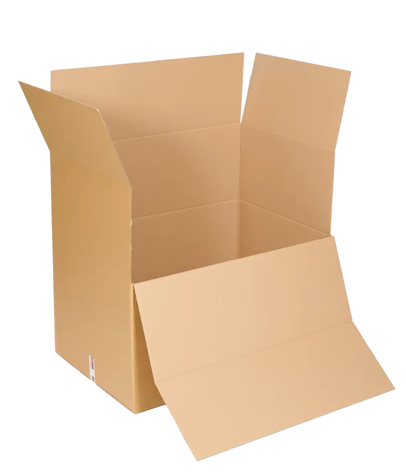 Wellpapp-Container mit Ladeklappe, bei 640 mm abklappbare Be- und Entladeklappe