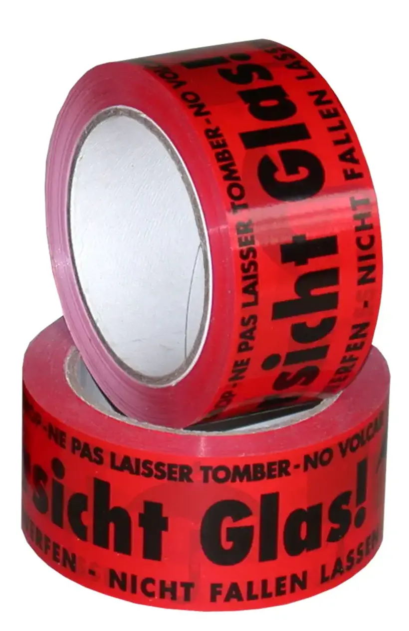 Selbstklebeband mit Warndruck, 3-spr.Druck: Vorsicht Glas, nicht fallen lassen, nicht werfen
