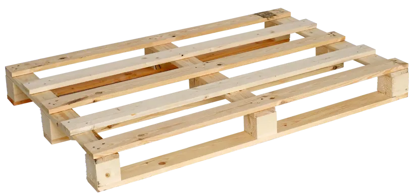 Einwegpalette, 5 Deckbretter, 9 Füße, 3 Rutschbretter