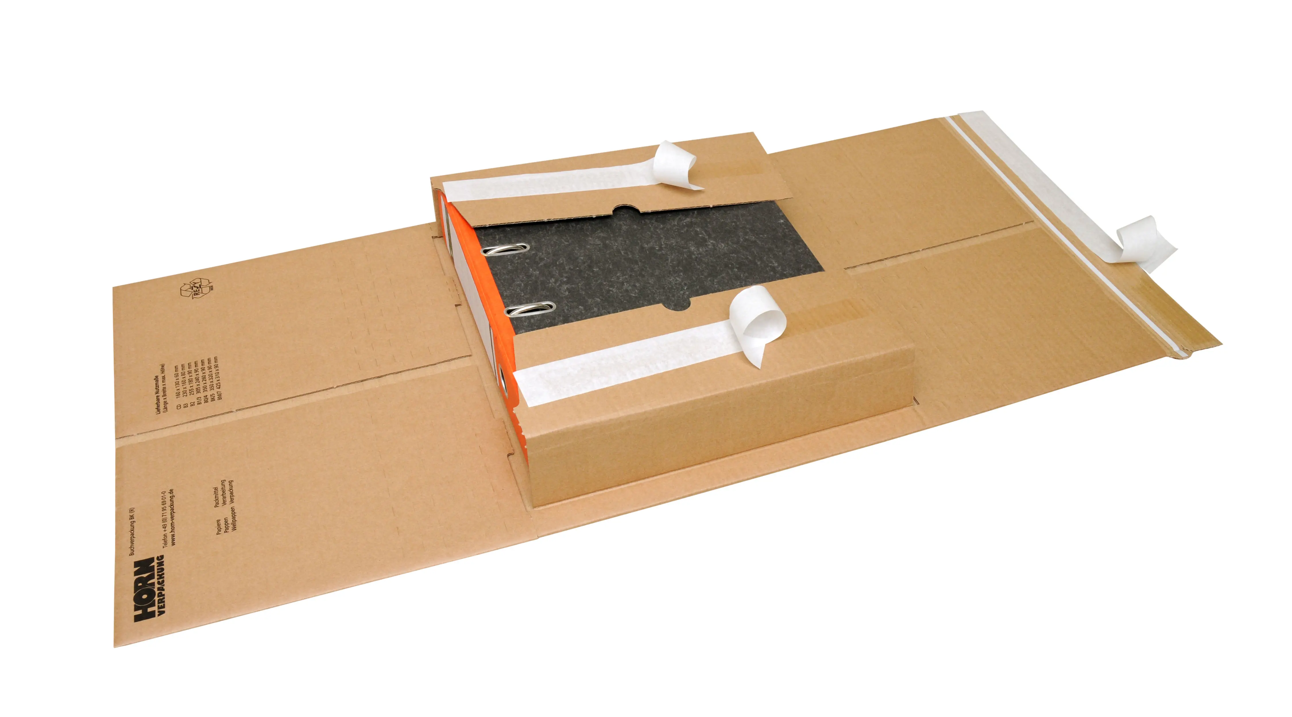 Wellpapp-Universal-Ordner und Buchverpackung BK, mit Aufreißband und 3 Klebestreifen