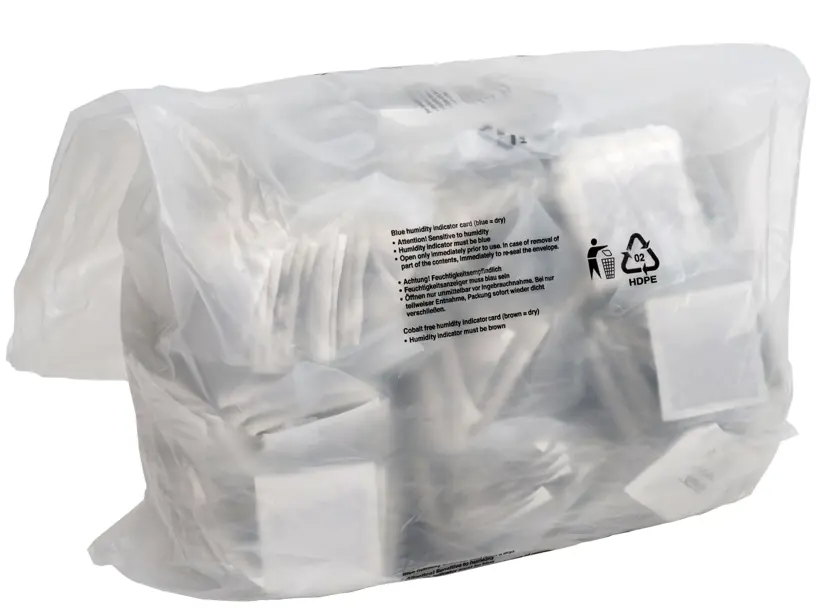 Trockenmittel, Tyvek staubdicht, 60 Beutel + 1 Feuchtigkeitsanzeiger pro Unterverpackung. Karton nach Entnahme verschliessen !