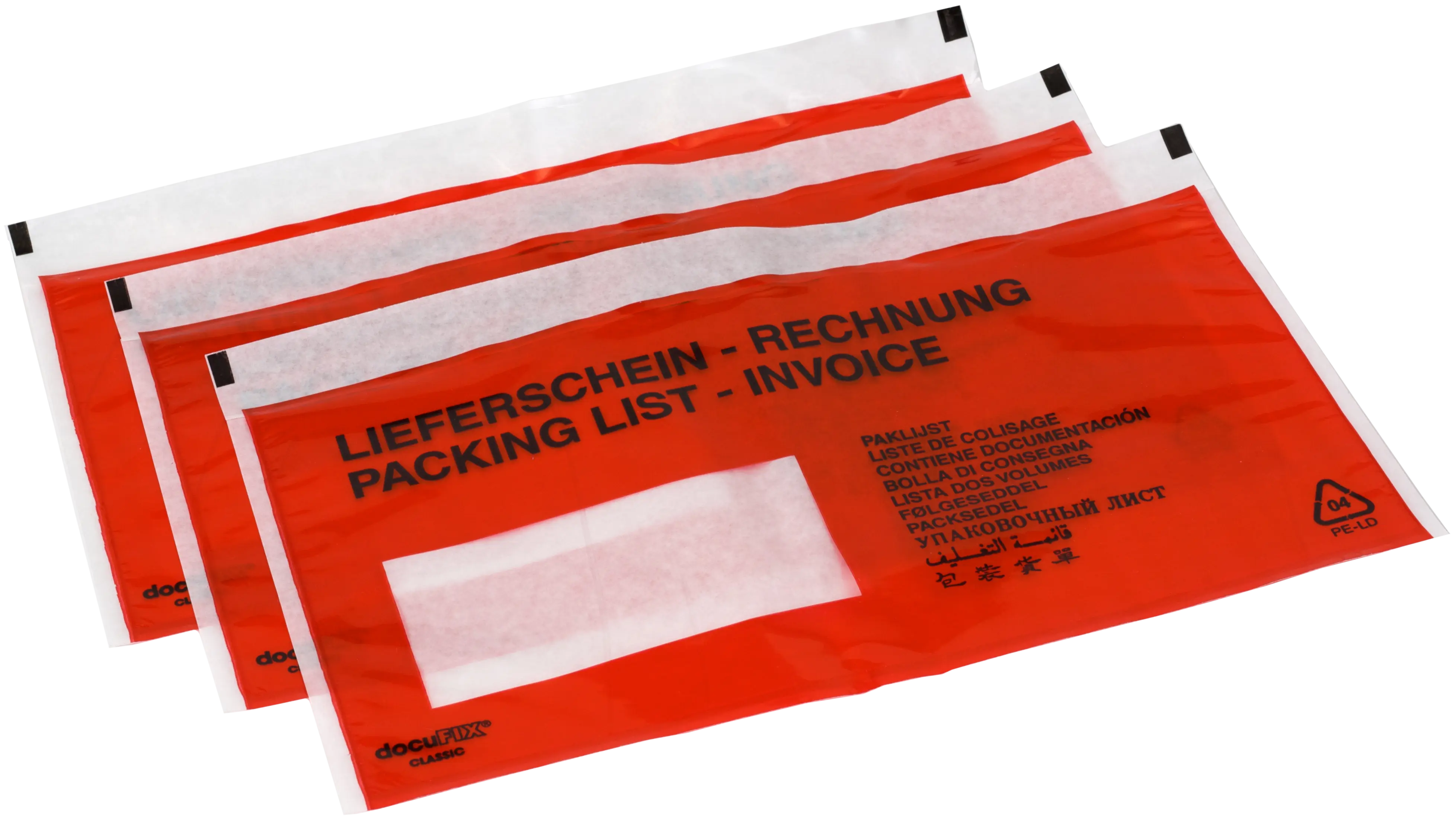 Begleitpapiertaschen, dokuFIX® Druck `LS - RG` 10- sprachig, entspiegelt, EAN-Code lesbar,Übergröße 250St./Spendekarton, aus klimaneutraler Produktion !