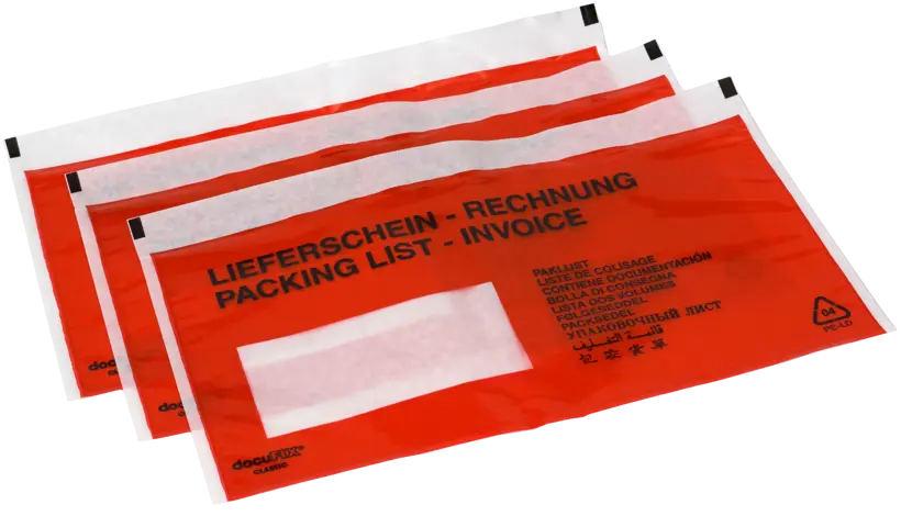 Begleitpapiertaschen, dokuFIX® Druck `LS - RG` 10- sprachig, entspiegelt, EAN-Code lesbar,Übergröße 250St./Spendekarton, aus klimaneutraler Produktion !