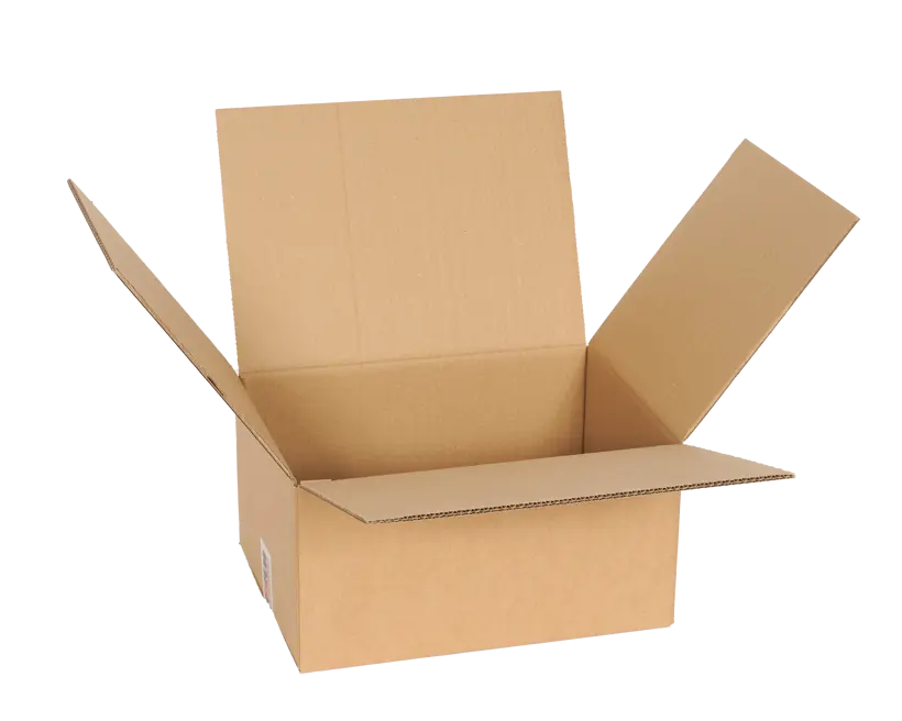 Wellp.Faltkarton, laschengeklebt, Bodenklappen stoßend, Deckelklappen vollüberlappend