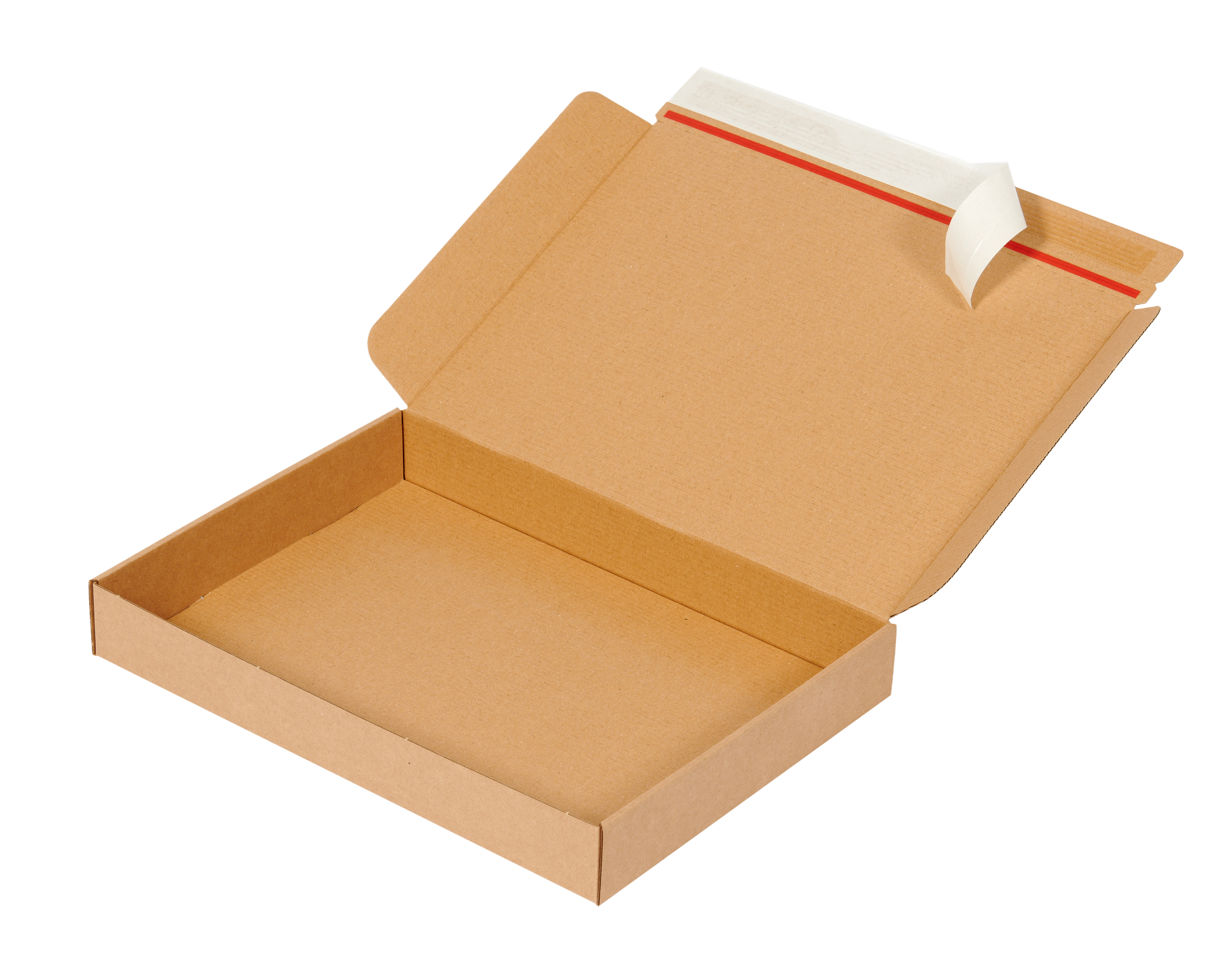Wellp.Stanzkarton für Maxibrief, mit Selbstklebung und Aufreißfaden. Maxibrief Außenmaß 350 x 250 x 50mm