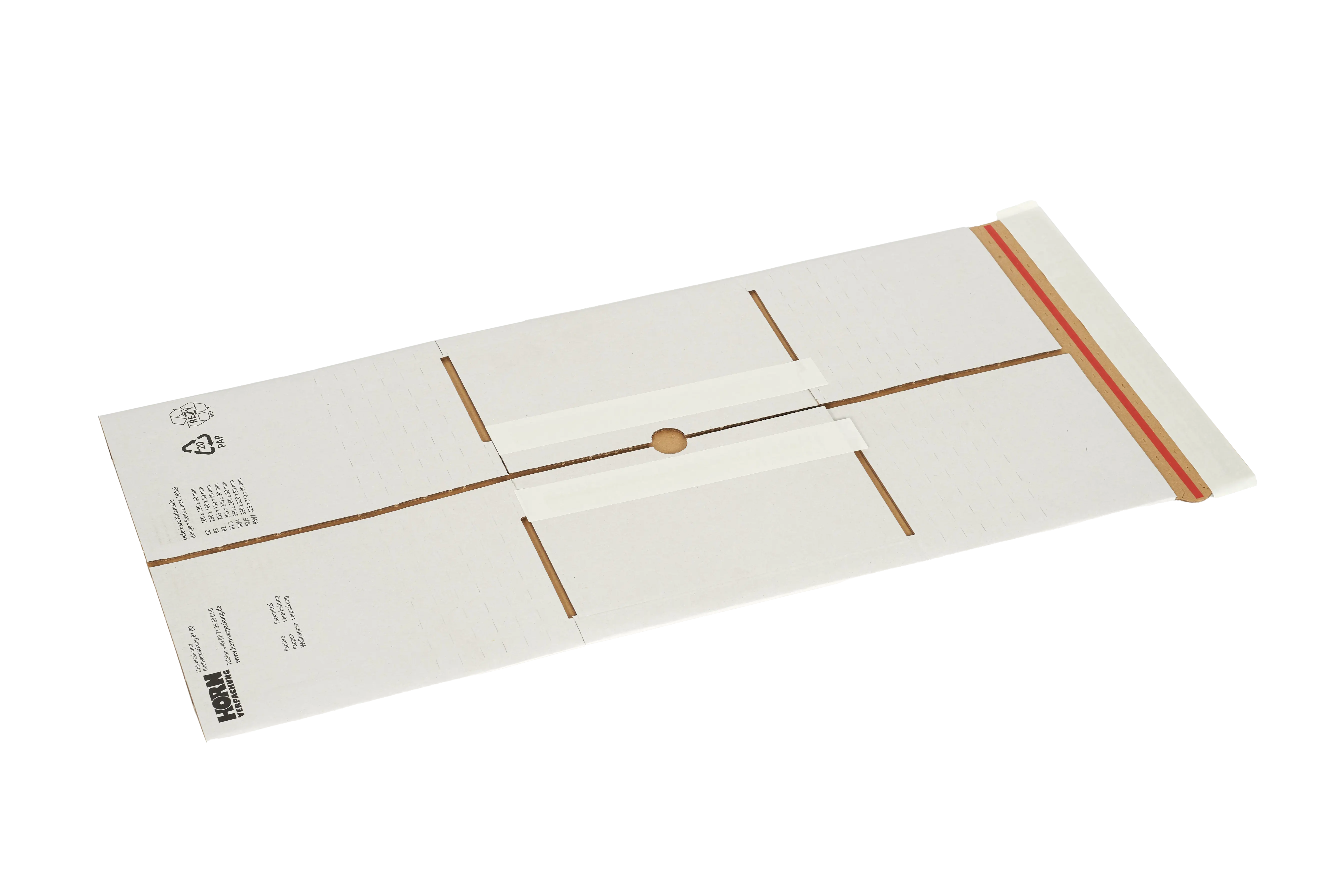 B 1 (b) weiß Wellpapp-Universal- und Buchverpackun, mit Aufreißband und 3 Klebestreifen, Außendecke weiß