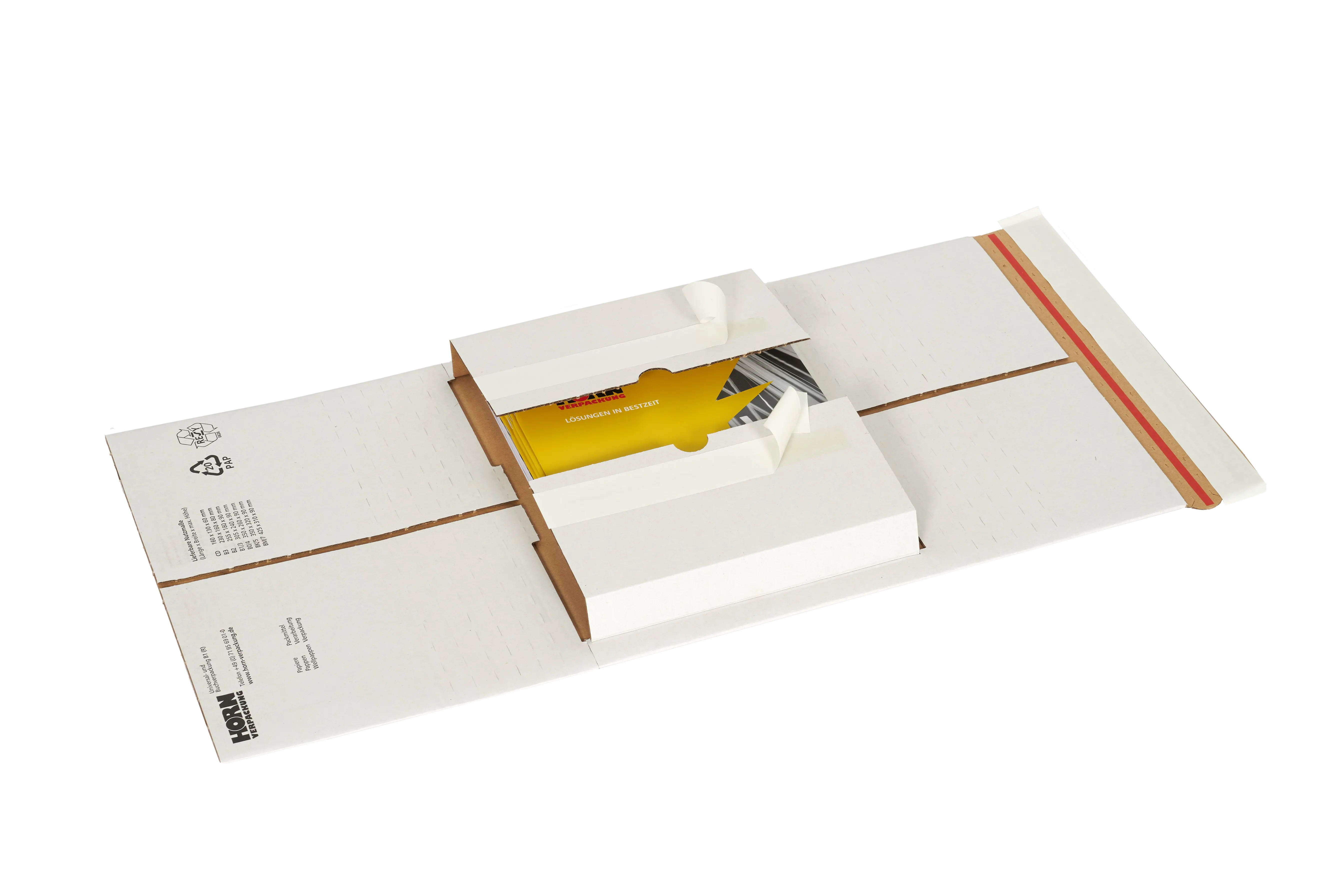 B 1 (b) weiß Wellpapp-Universal- und Buchverpackun, mit Aufreißband und 3 Klebestreifen, Außendecke weiß
