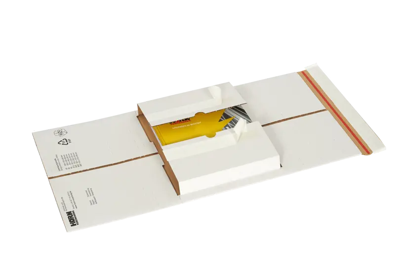 B 1 (b) weiß Wellpapp-Universal- und Buchverpackun, mit Aufreißband und 3 Klebestreifen, Außendecke weiß