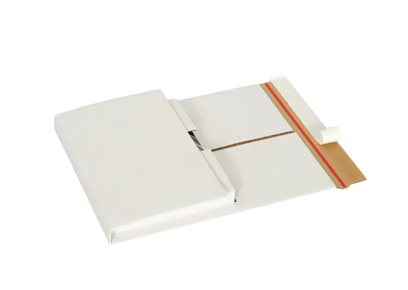 B 1 (b) weiß Wellpapp-Universal- und Buchverpackun, mit Aufreißband und 3 Klebestreifen, Außendecke weiß