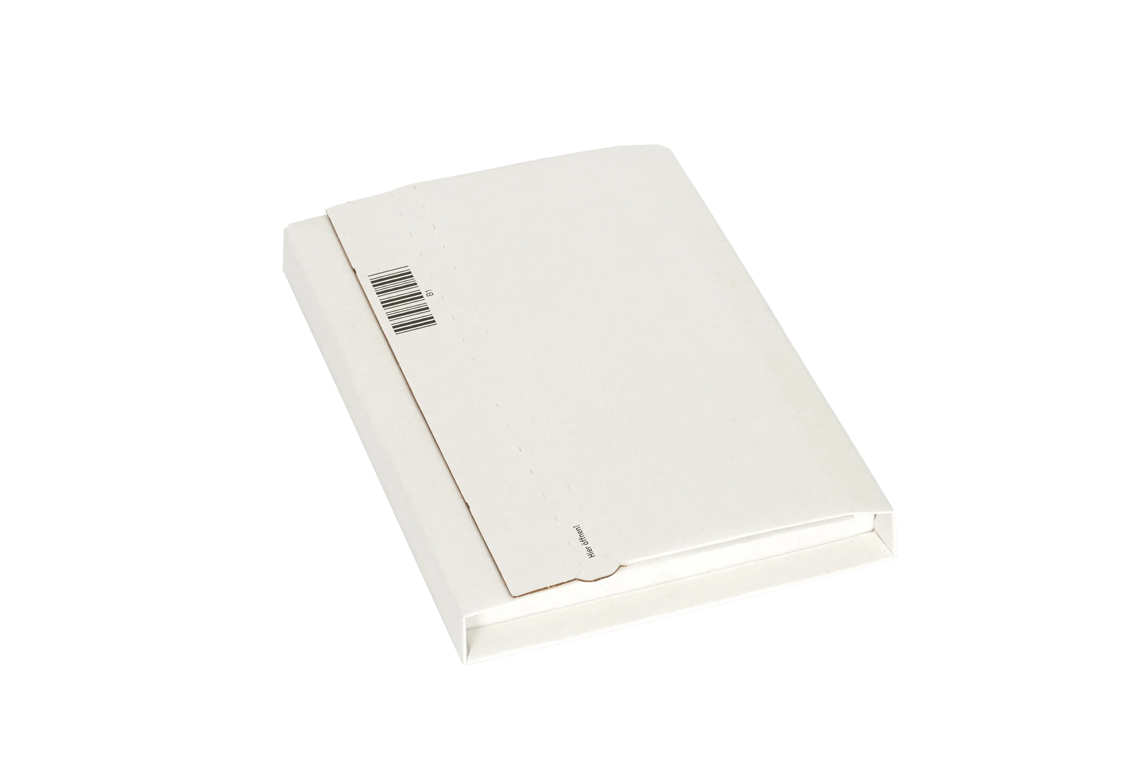 B 1 (b) weiß Wellpapp-Universal- und Buchverpackun, mit Aufreißband und 3 Klebestreifen, Außendecke weiß