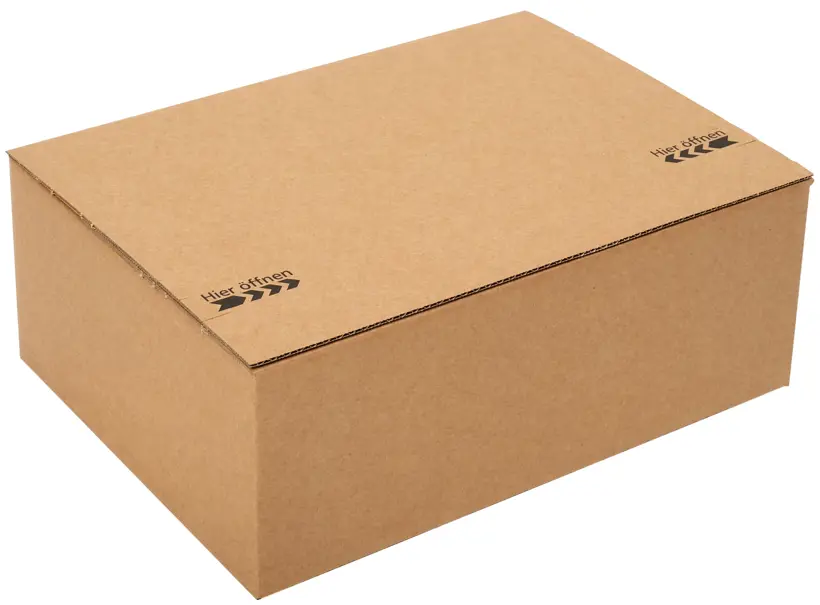 Schnelle Schachtel Wellpappe, vollübergreifender Boden, voll überlappende äußere Verschlussklappen, Selbstklebeverschluss